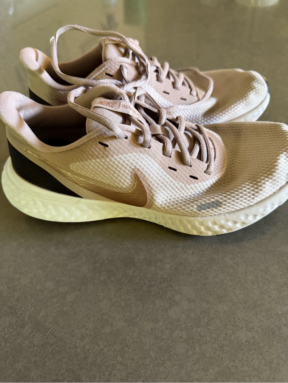 Nike Revolution Women's Athletic Shoes in Light Pink with Rose Gold Swoosh